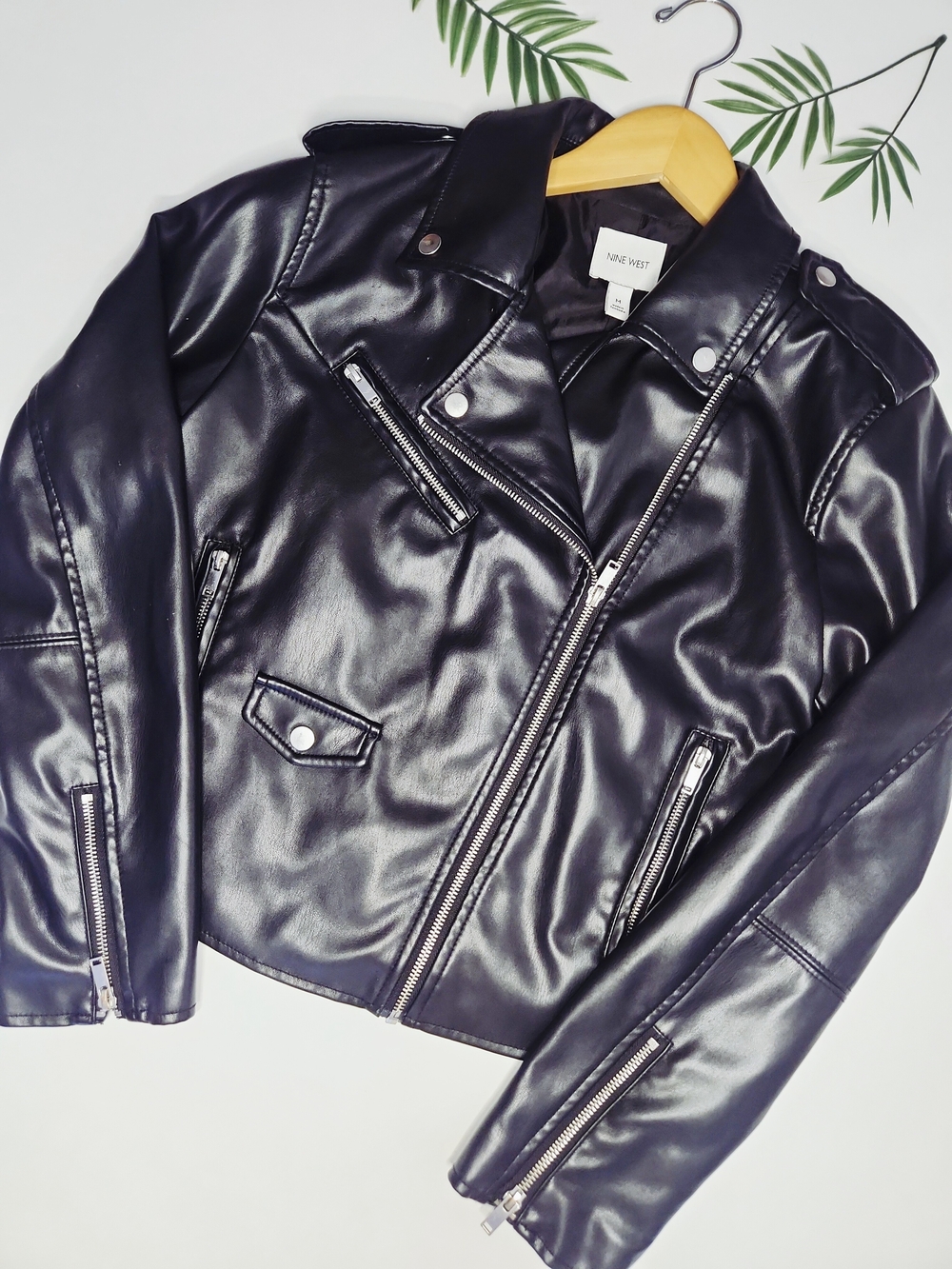 Nine West Faux Leather Moto Jacket Black Medium